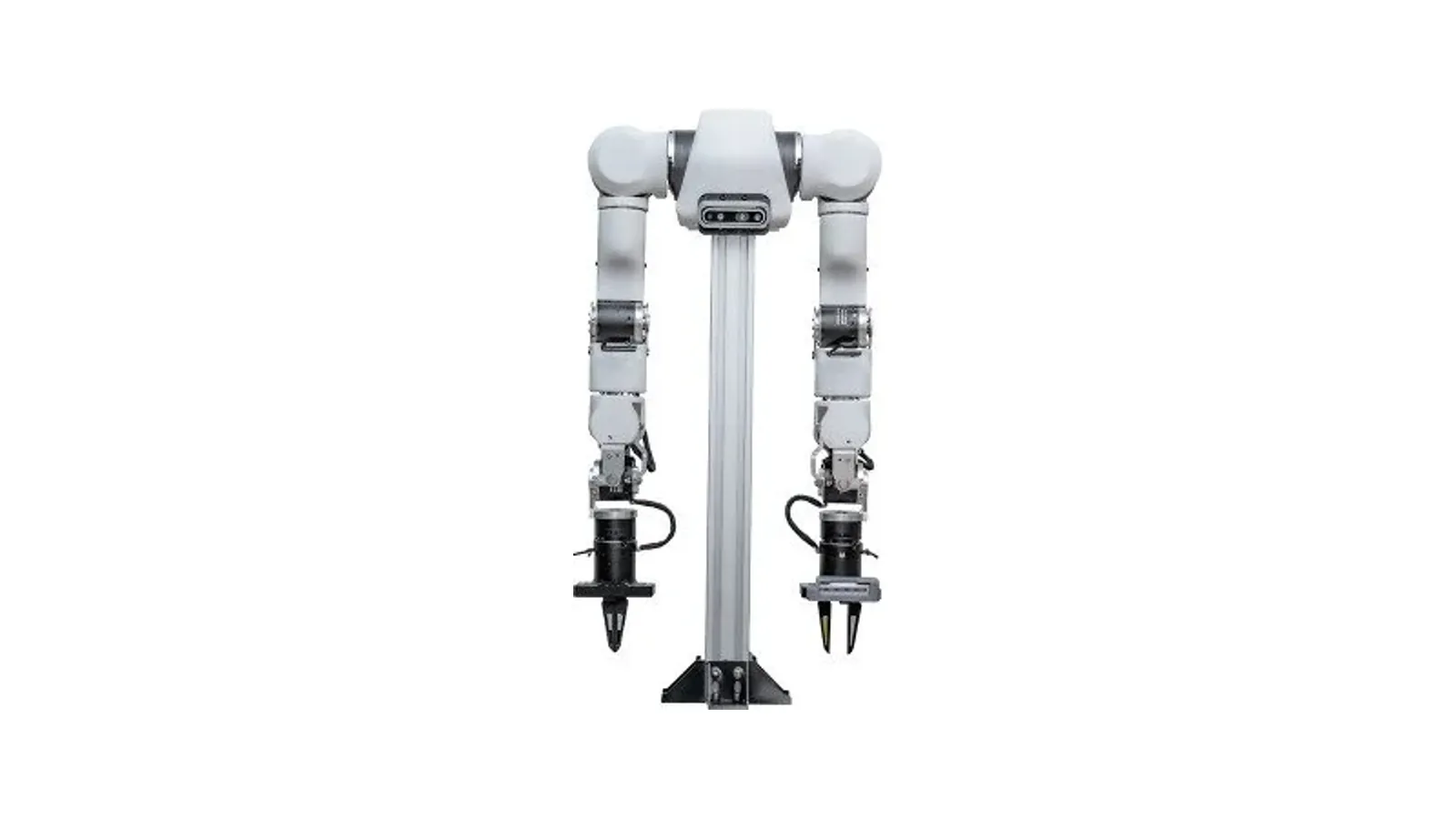 Bimanual OpenArm robot arms on a stand