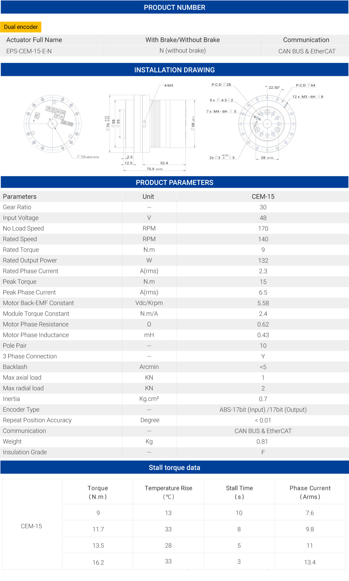 MyActuator EPS-CEM-15 Motor